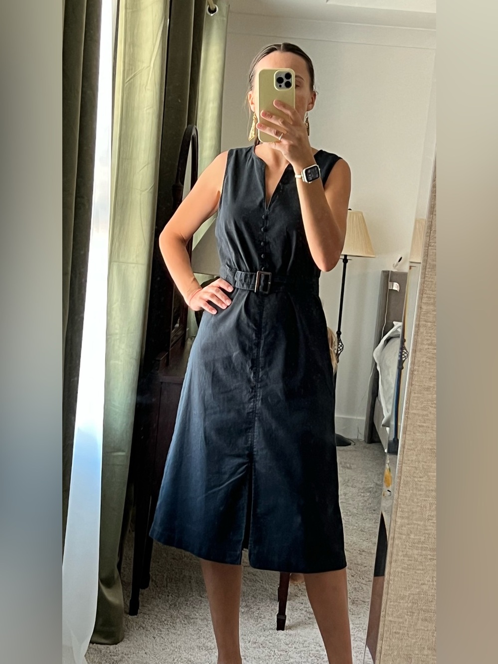 Banana Republic Black Linen Blend Midi Dress Belted Size 6 Old Money Chic